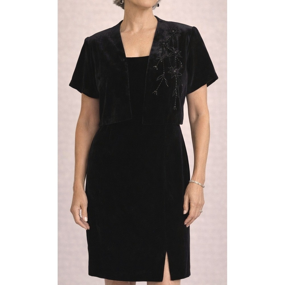 VTG J.R. NITES BY CALIENDO 2-piece Black Bolero Jacket VELVET Dress Formal‎ Sz 6